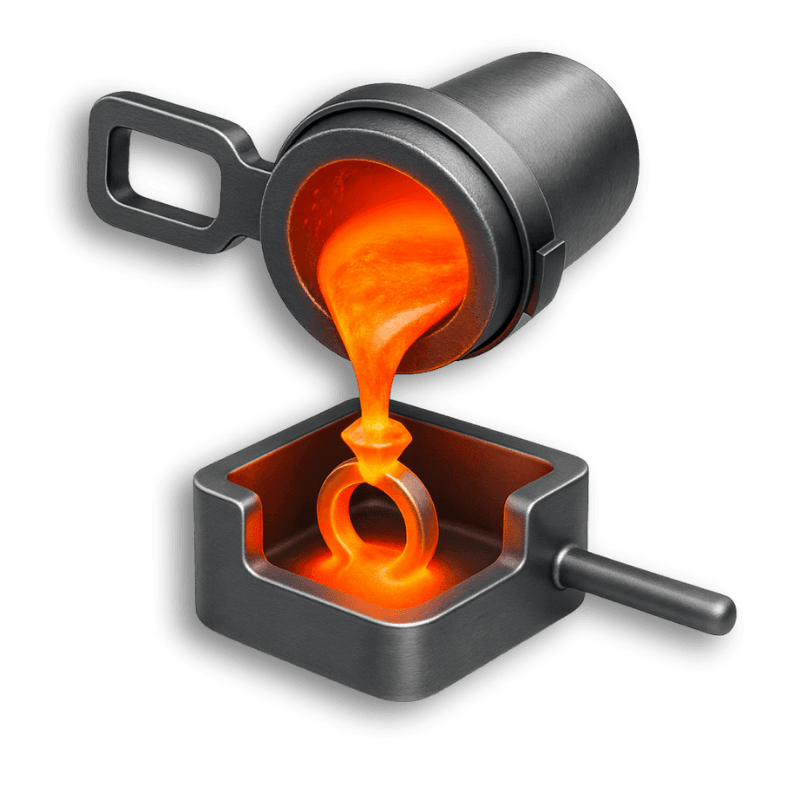 Lost wax jewelry casting process in a professional workshop